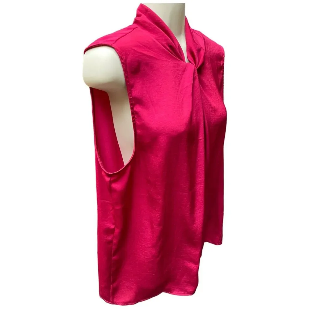 Banana Republic wine Burgundy silky satin Sleeveless Knot Blouse size Large L